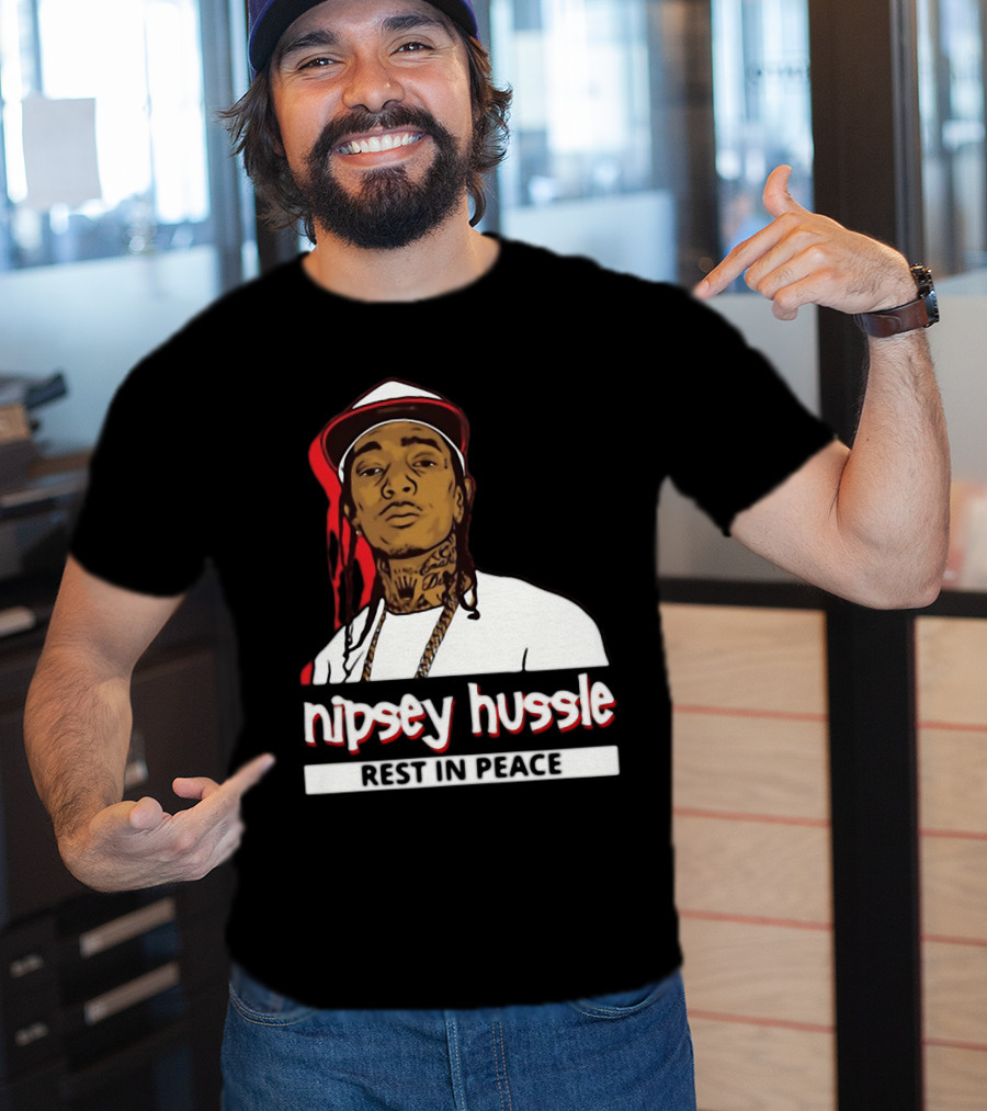 Nipsey Hussle Rest In Peace Black And White Portrait With Red Highlight T-Shirt