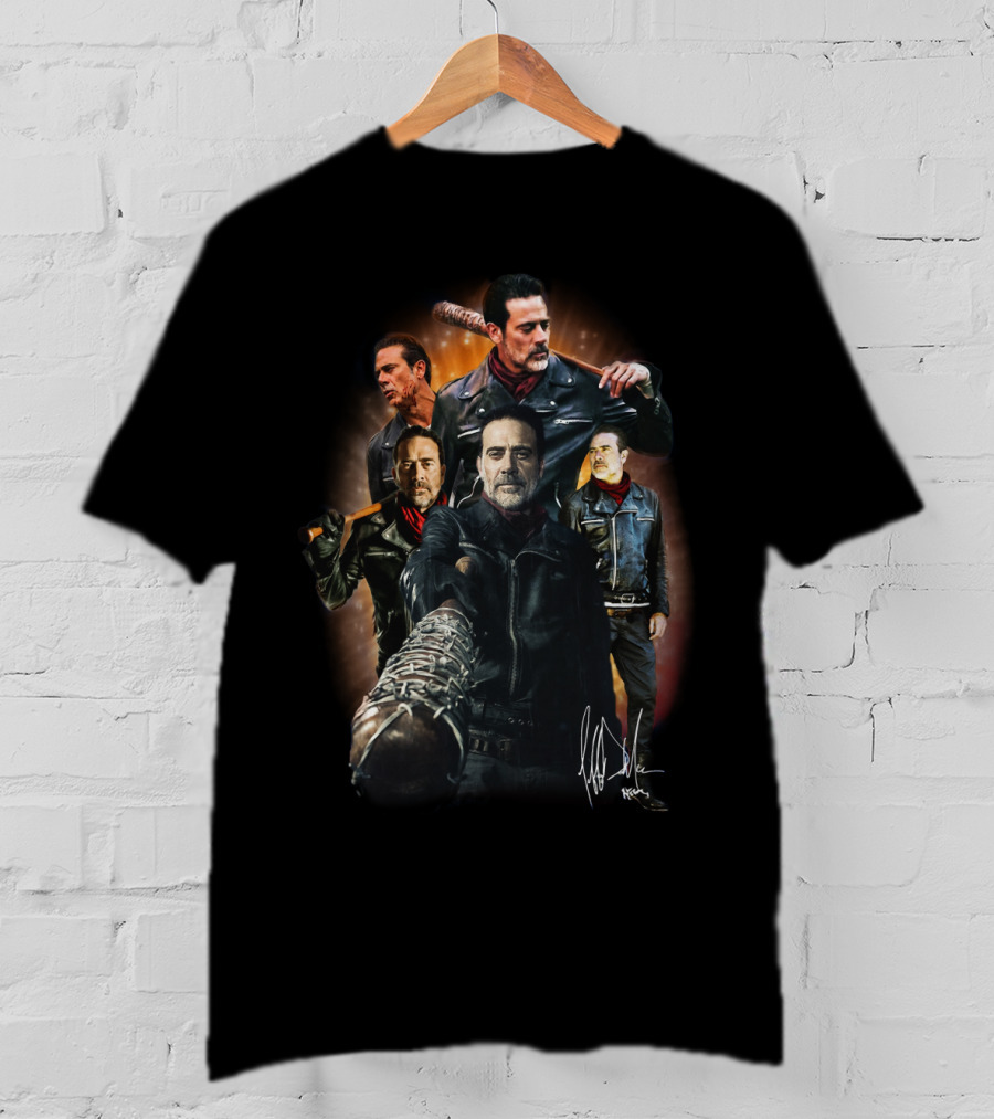 The Walking Dead Negan Character And Signature Collage With Lucille Bat T-Shirt