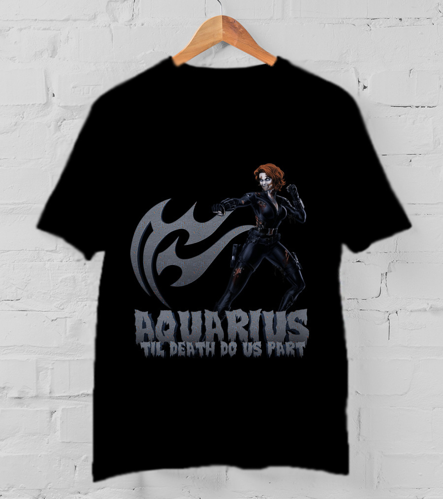 Aquarius Til Death Do Us Part Black Widow Marvel Fans T-Shirt