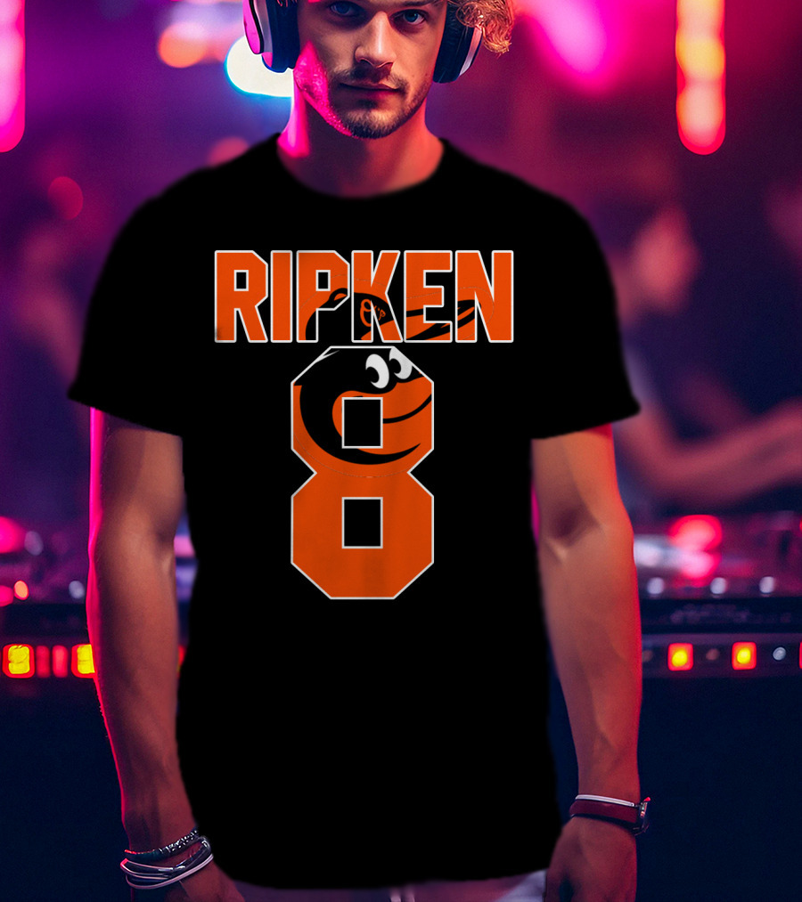 Ripken 8 Baltimore Orioles Cal Ripken Jr Majestic Baseball Number T-Shirt