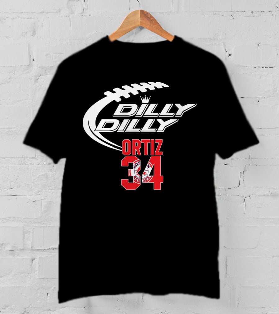 Boston Red Sox Ortiz 34 Dilly Dilly Football Crossover T-Shirt