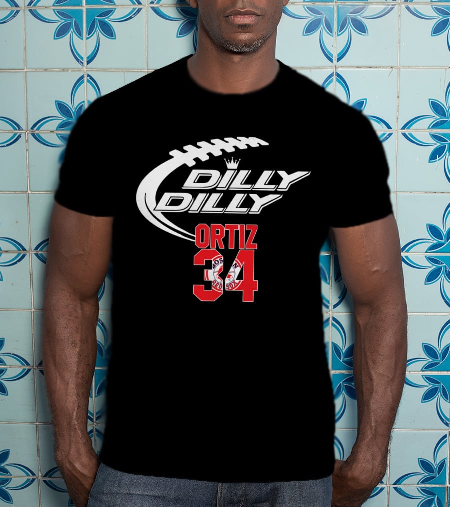 Boston Red Sox Ortiz 34 Dilly Dilly Football Crossover T-Shirt