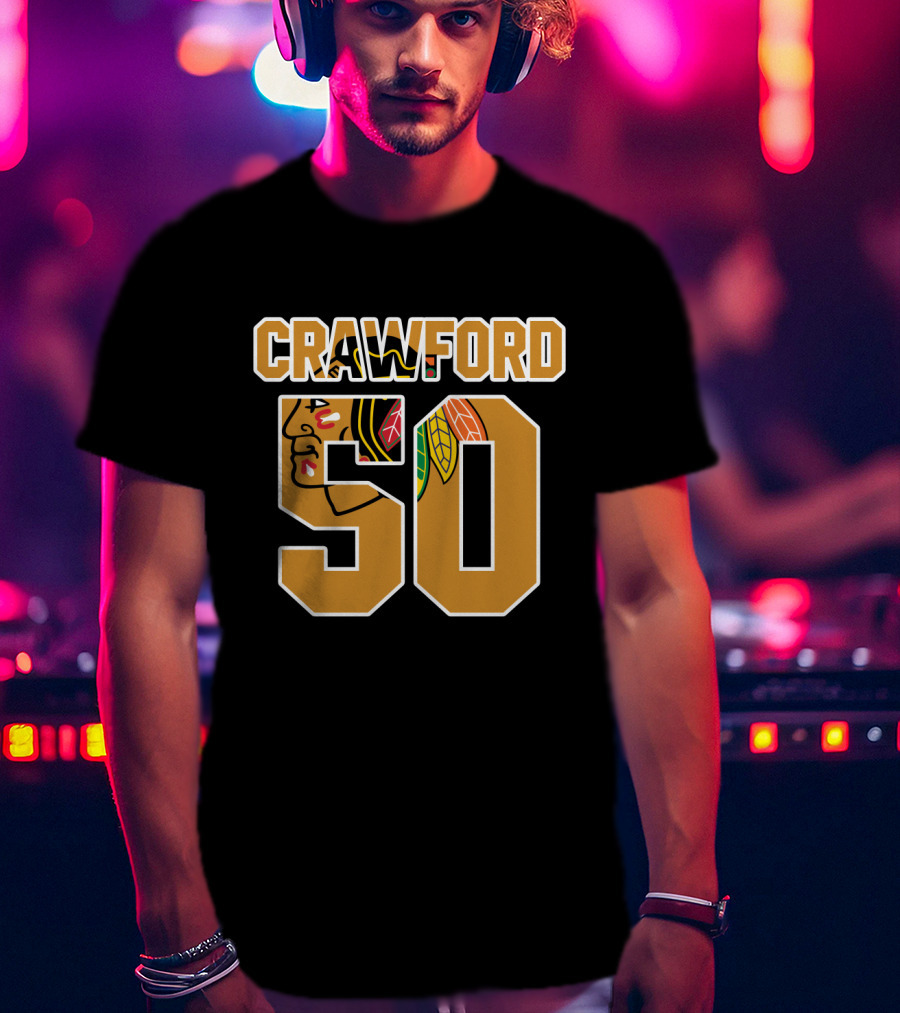 Crawford 50 Chicago Blackhawks NHL Hockey Goalie T-Shirt