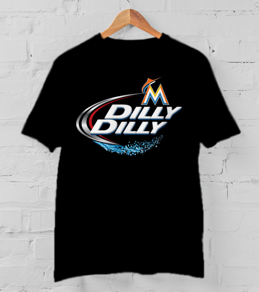 Miami Marlins Dilly Dilly Logo With Splashes And Graphic Elements T-Shirt