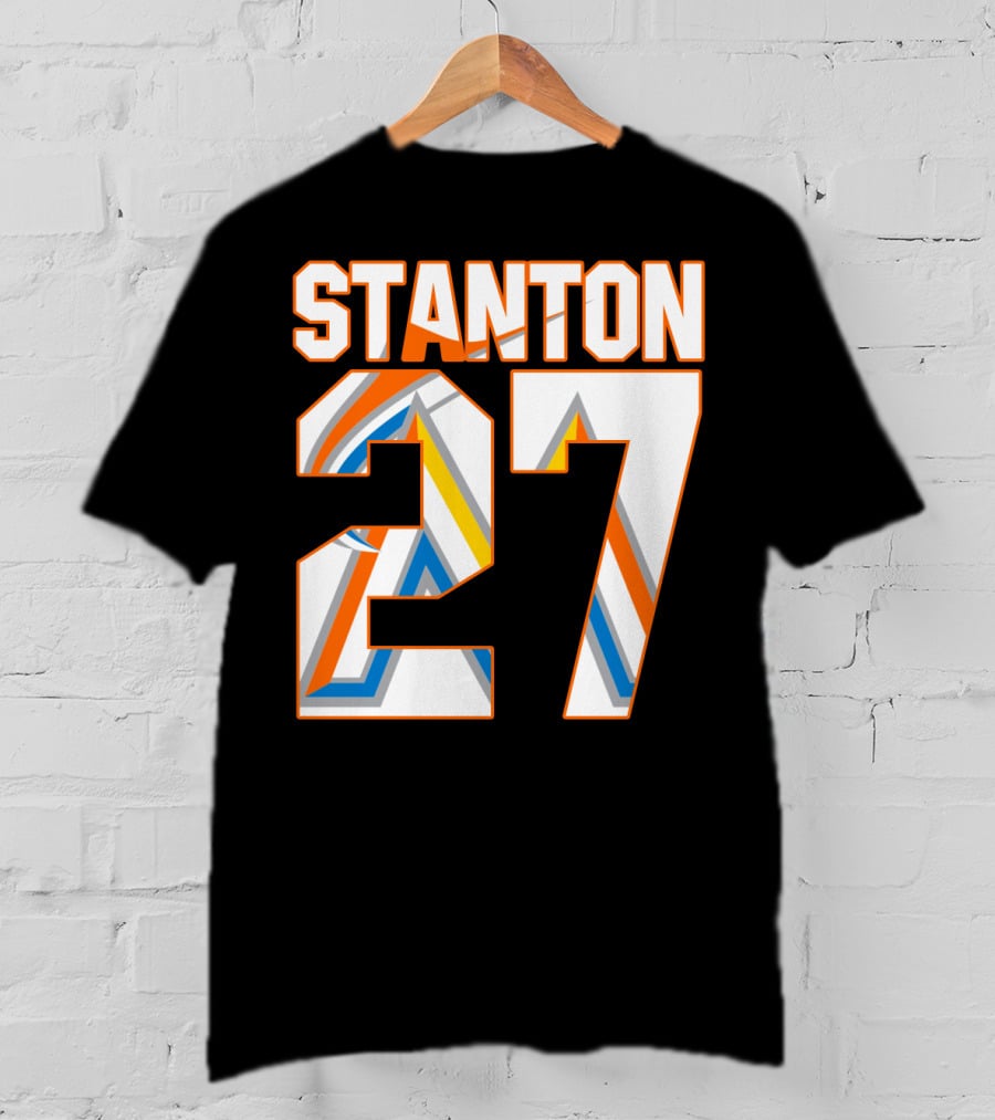 Stanton 27 Miami Marlins Geometric Pattern Jersey T-Shirt