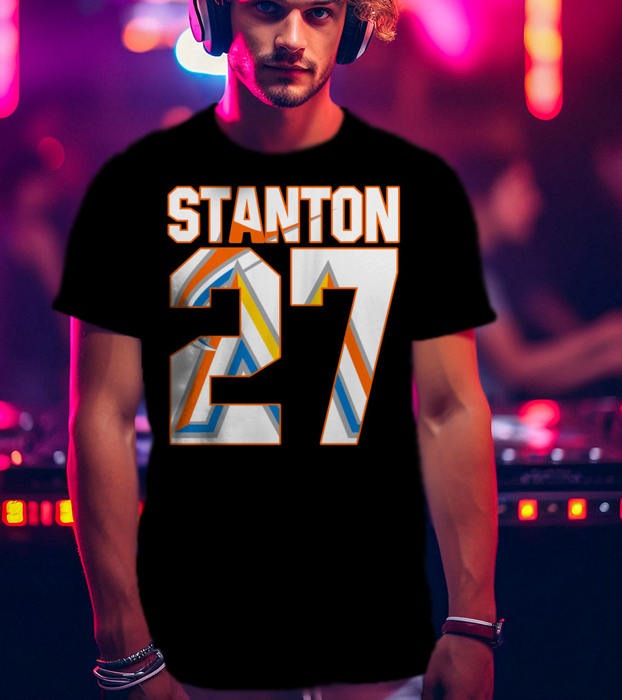 Stanton 27 Miami Marlins Geometric Pattern Jersey T-Shirt