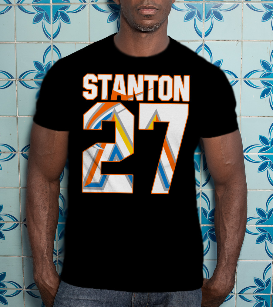 Stanton 27 Miami Marlins Geometric Pattern Jersey T-Shirt