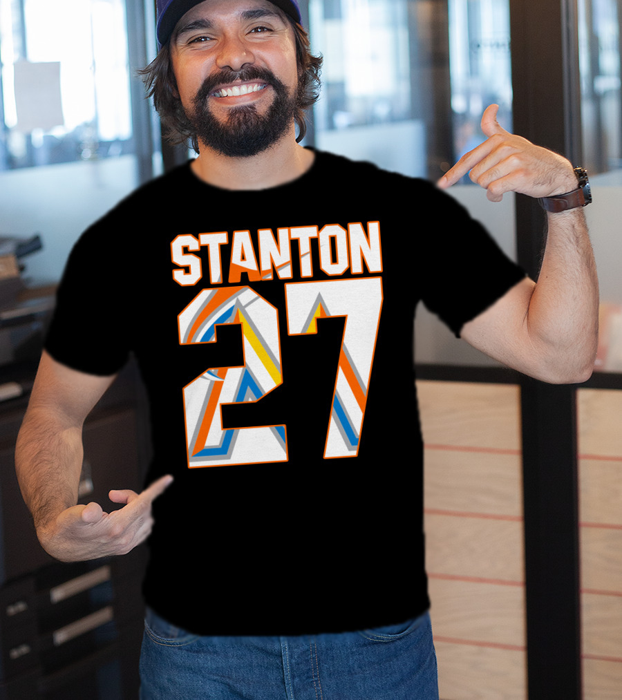 Stanton 27 Miami Marlins Geometric Pattern Jersey T-Shirt