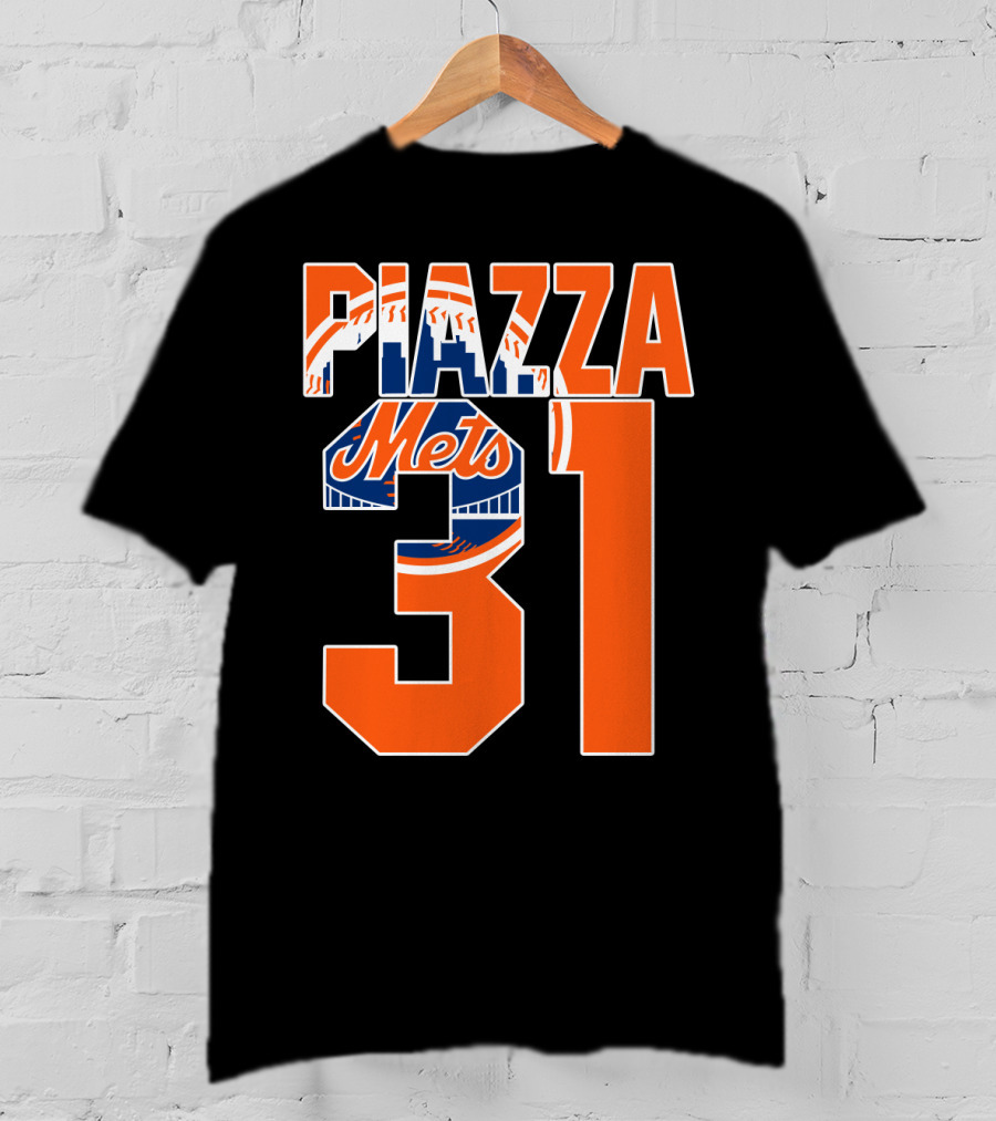 Piazza 31 New York Mets Retro Logo Baseball Memorabilia T-Shirt