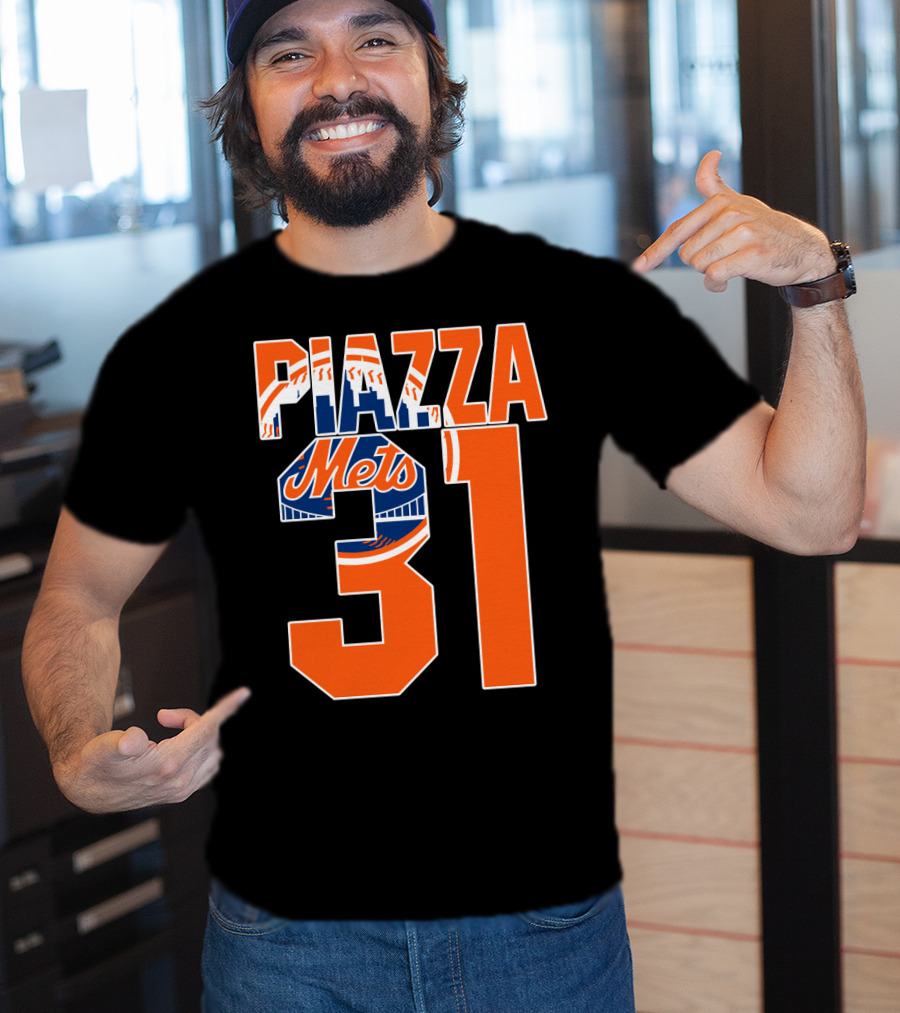 Piazza 31 New York Mets Retro Logo Baseball Memorabilia T-Shirt