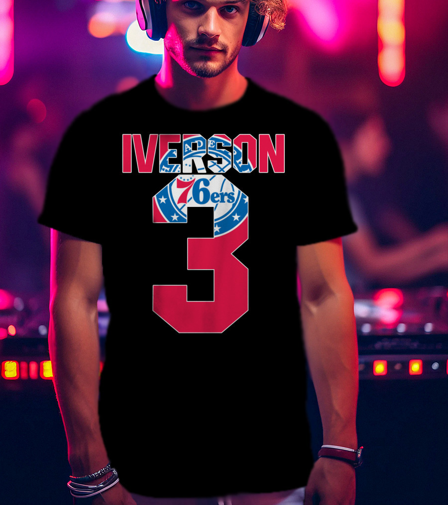 Philadelphia 76ers Allen Iverson 3 Logo Nba T-Shirt