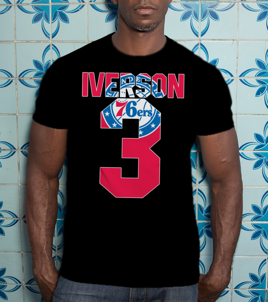Philadelphia 76ers Allen Iverson 3 Logo Nba T-Shirt