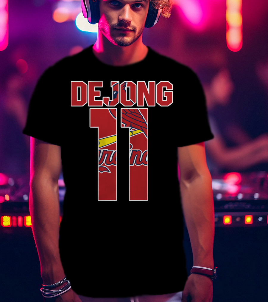 St. Louis Cardinals DeJong 11 Logo With Cardinals Text And Bird T-Shirt