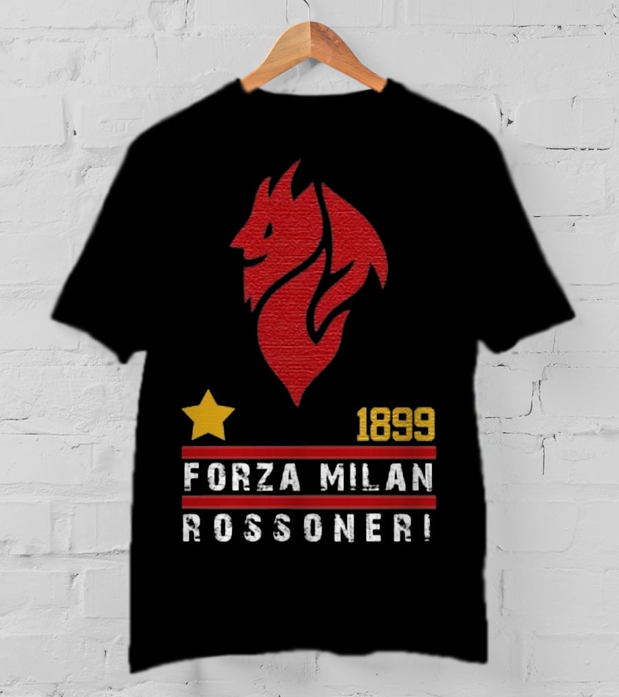 1899 Forza Milan Rossoner Symbol With Star And Red Lion Head Emblem T-Shirt