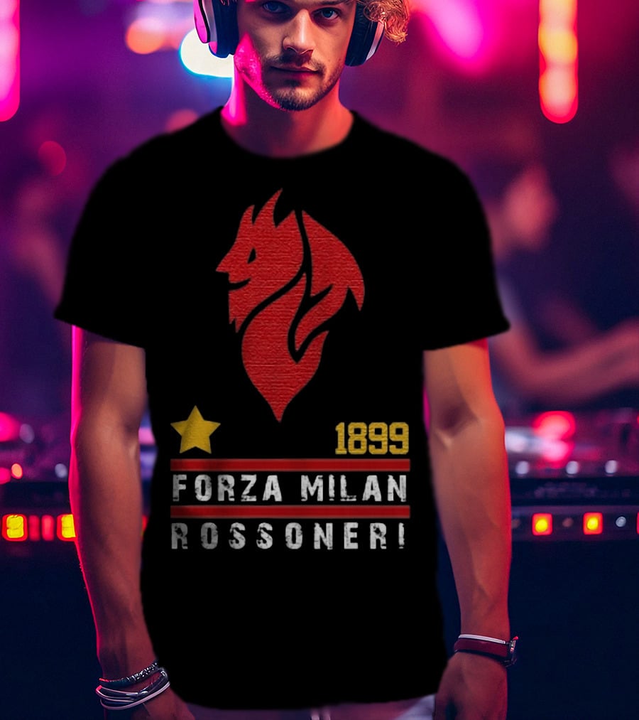1899 Forza Milan Rossoner Symbol With Star And Red Lion Head Emblem T-Shirt