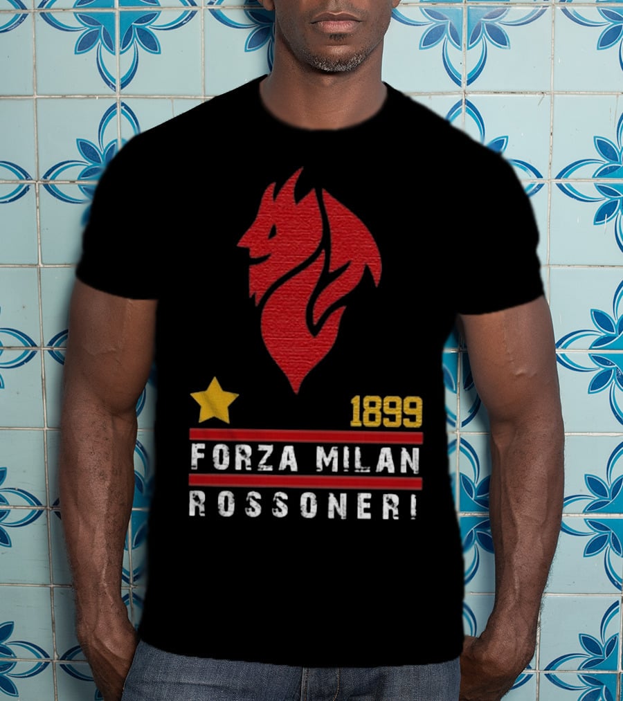 1899 Forza Milan Rossoner Symbol With Star And Red Lion Head Emblem T-Shirt