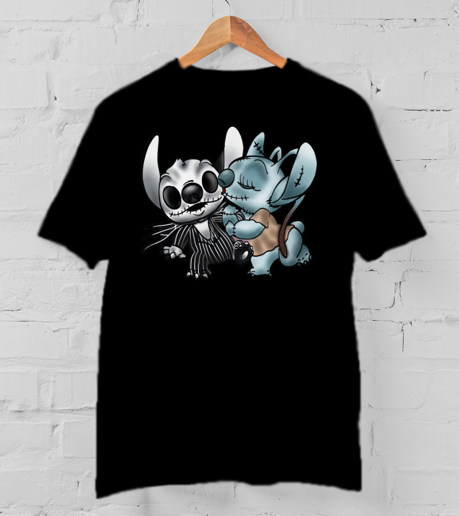 Stitch And Angel Nightmare Before Christmas Inspired Jack And Sally Characters T-Shirt