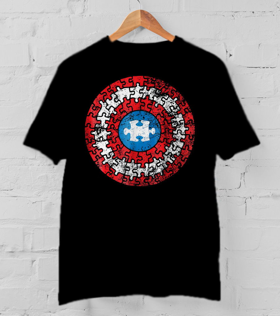 Captain America Shield Autism Awareness Puzzle T-Shirt