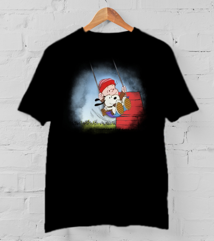 Charlie Brown And Snoopy Swinging On Doghouse T-Shirt
