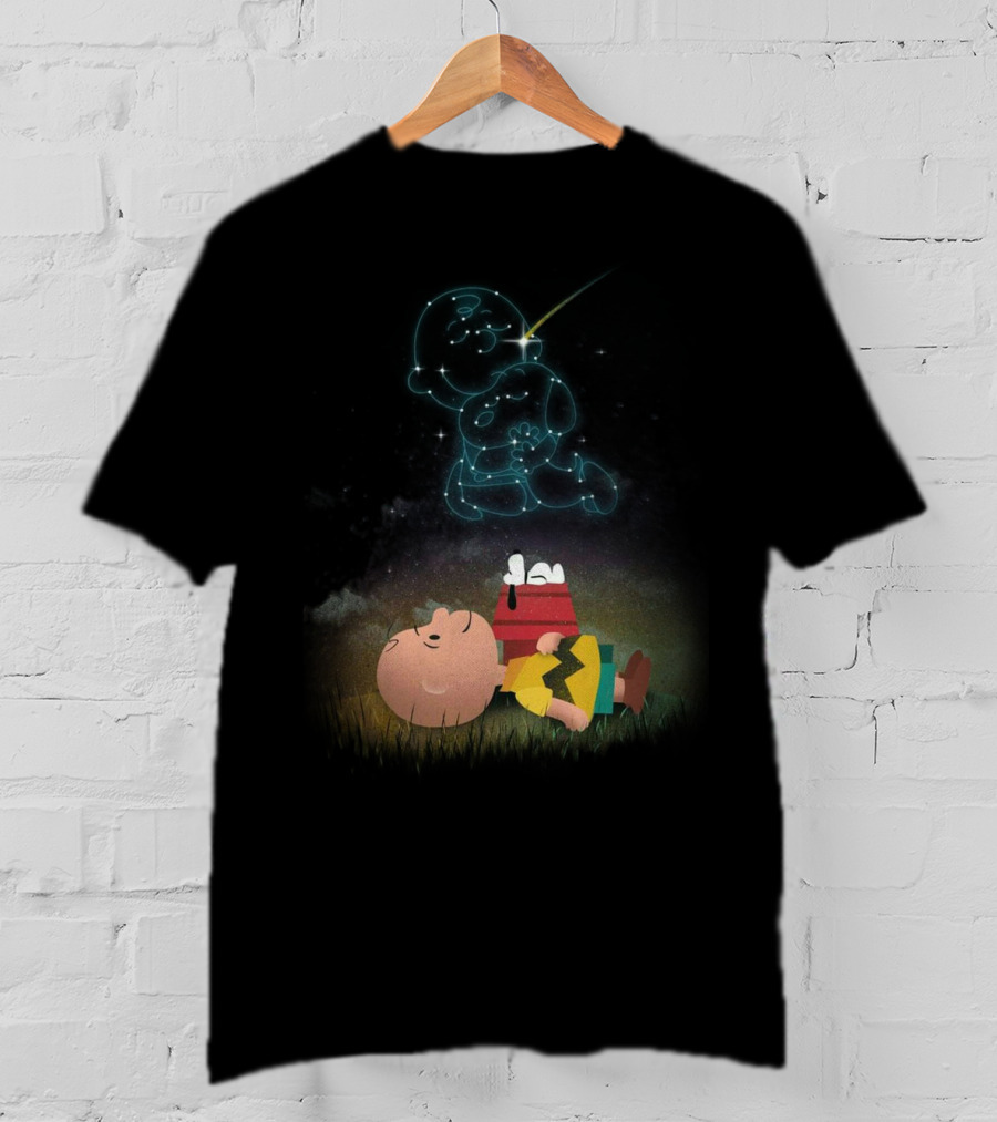 Charlie Brown And Snoopy Celestial Stargazing Night Constellation Scene T-Shirt