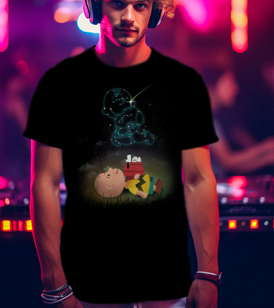 Charlie Brown And Snoopy Celestial Stargazing Night Constellation Scene T-Shirt