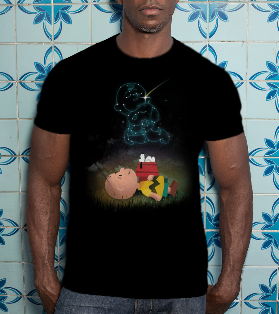 Charlie Brown And Snoopy Celestial Stargazing Night Constellation Scene T-Shirt