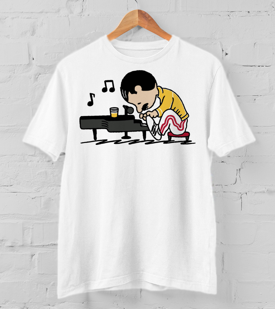 Freddie Mercury Peanuts Piano With Yellow Jacket And Red Stripe Pants T-Shirt