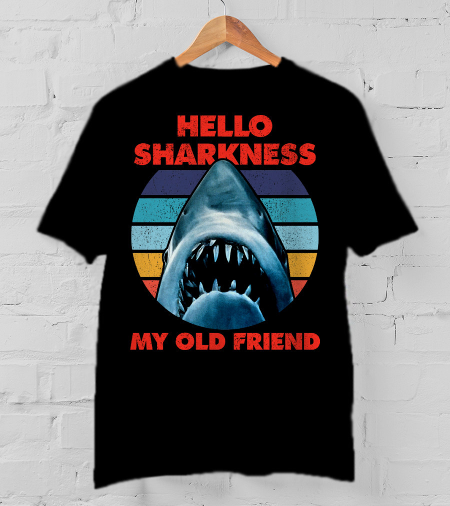 Hello Sharkness My Old Friend Retro Shark With Stripes T-Shirt