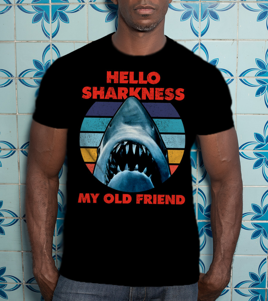 Hello Sharkness My Old Friend Retro Shark With Stripes T-Shirt