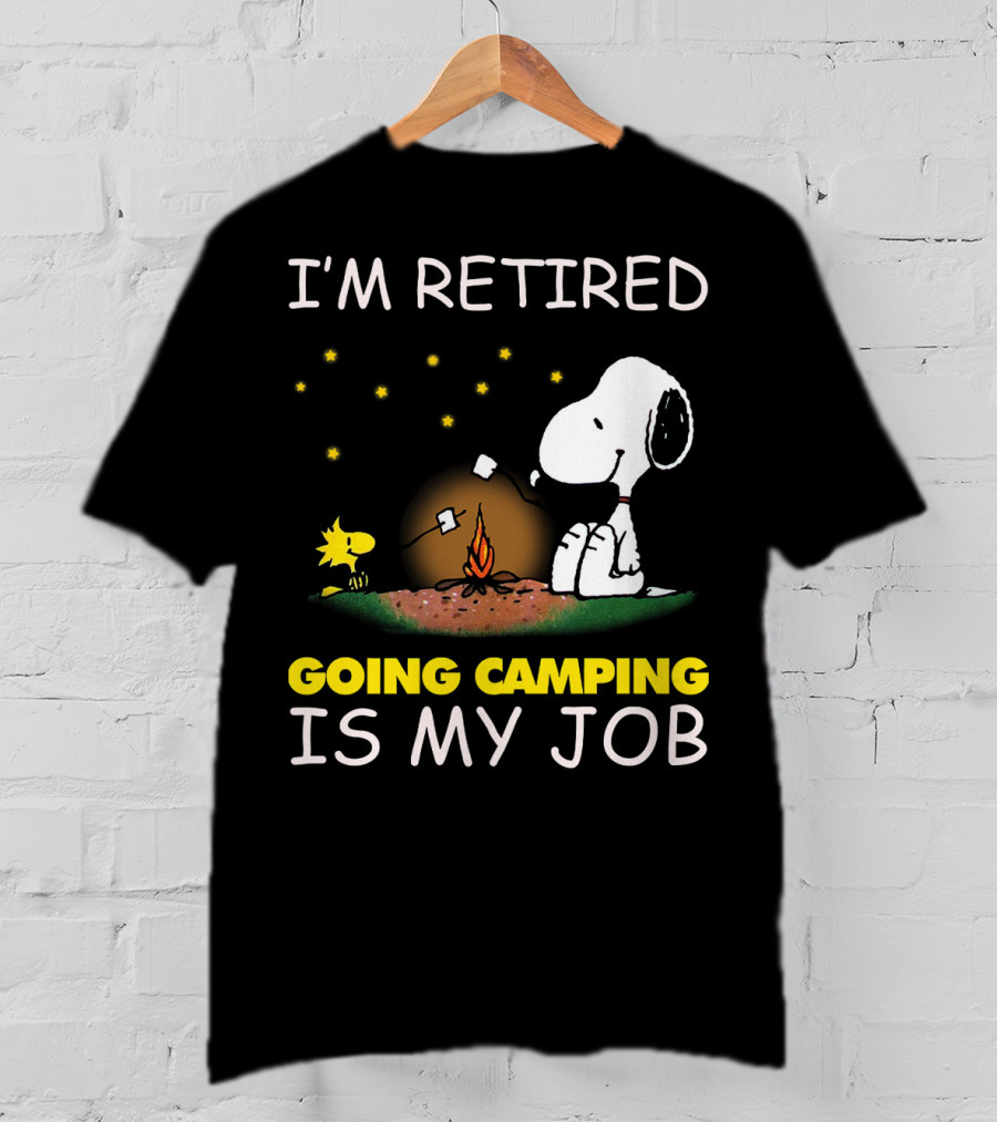 I’m Retired Going Camping Is My Job Snoopy And Woodstock Campfire Scene T-Shirt