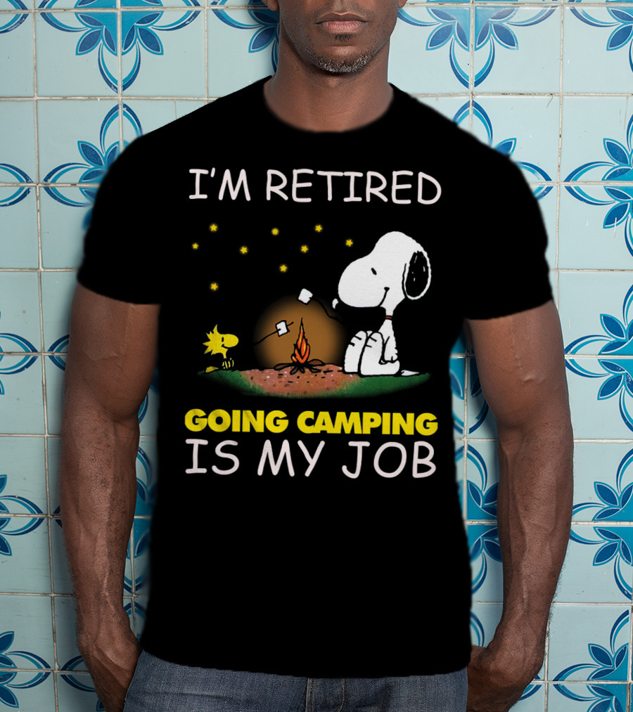 I’m Retired Going Camping Is My Job Snoopy And Woodstock Campfire Scene T-Shirt