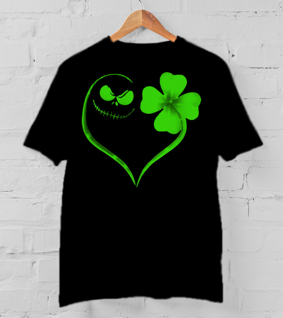 Jack Skellington Heart With Shamrock For St. Patrick's Day T-Shirt