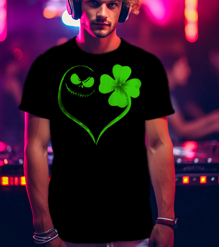 Jack Skellington Heart With Shamrock For St. Patrick's Day T-Shirt