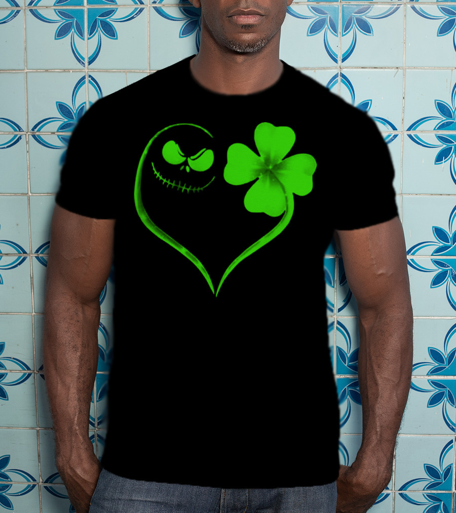Jack Skellington Heart With Shamrock For St. Patrick's Day T-Shirt