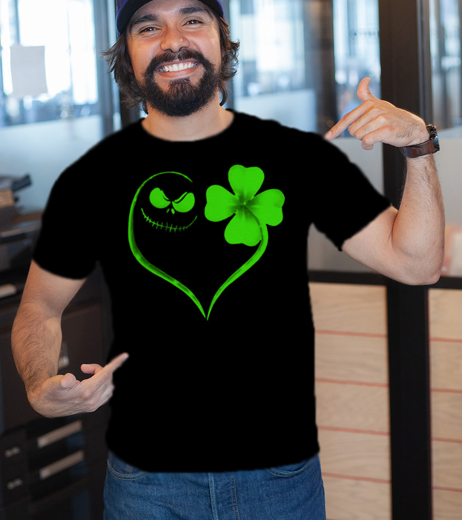 Jack Skellington Heart With Shamrock For St. Patrick's Day T-Shirt
