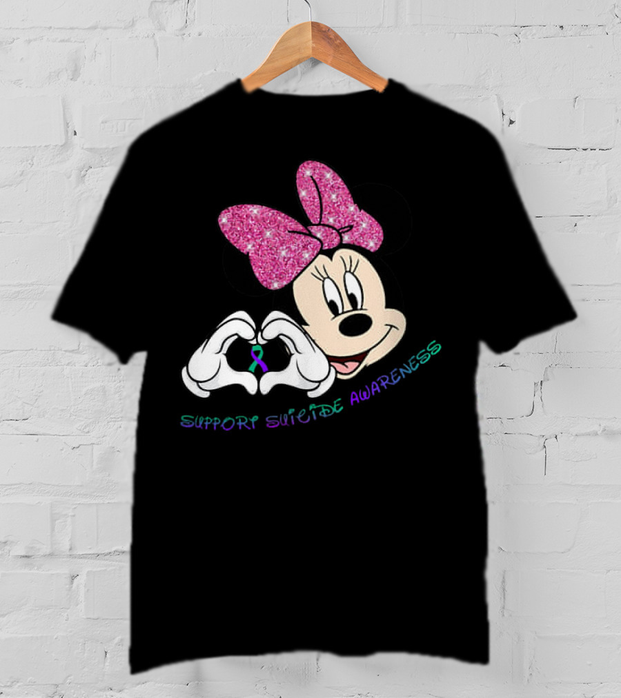Minnie Mouse Support Suicide Awareness Pink Bow Heart Hands T-Shirt
