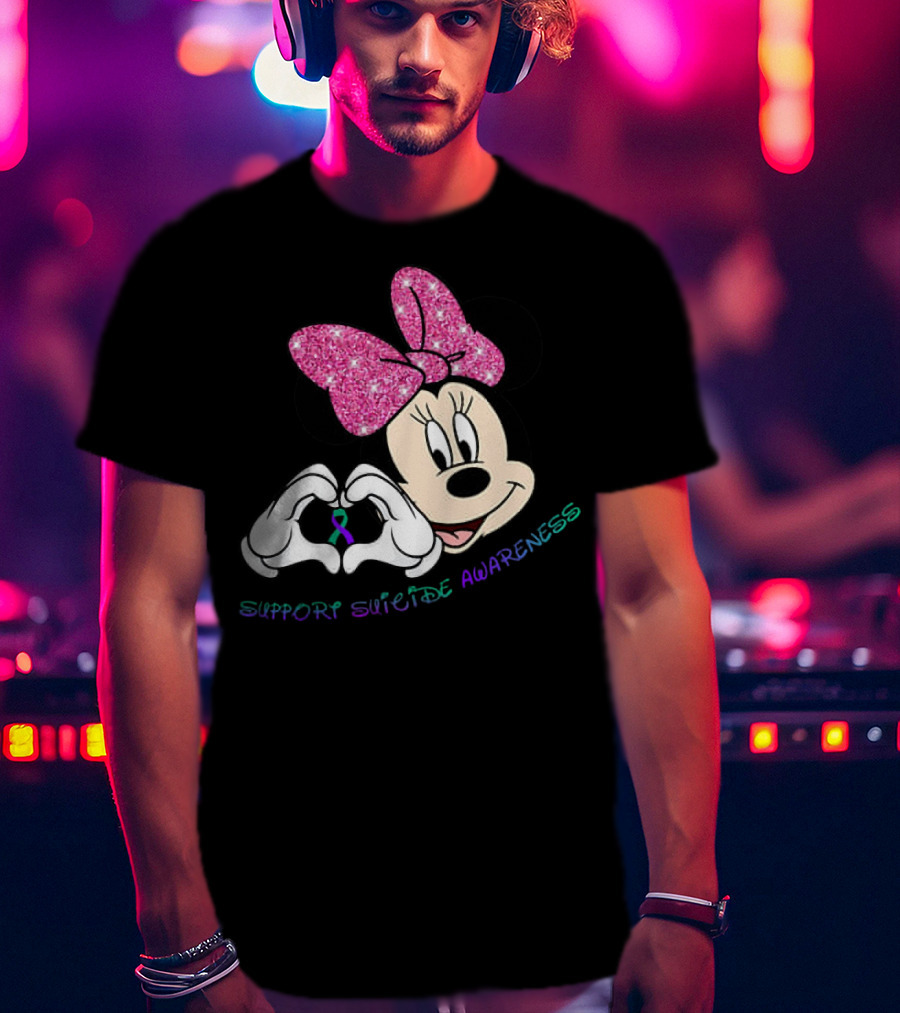 Minnie Mouse Support Suicide Awareness Pink Bow Heart Hands T-Shirt