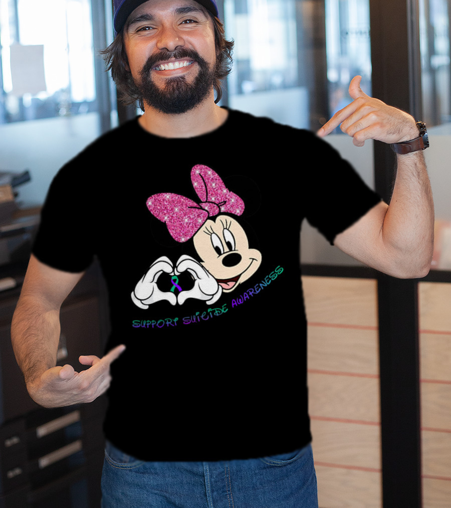 Minnie Mouse Support Suicide Awareness Pink Bow Heart Hands T-Shirt