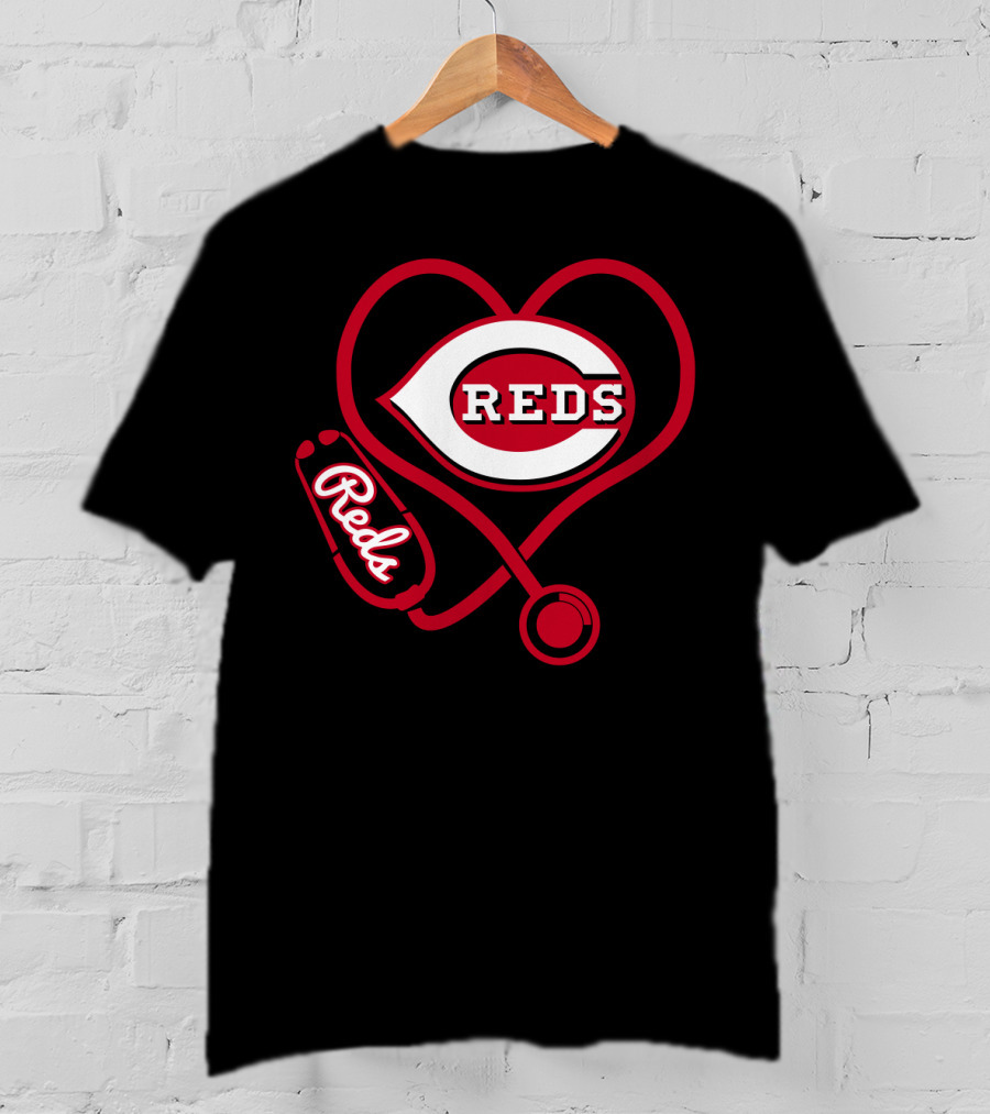 Cincinnati Reds Heart Stethoscope Nurse Fan Gear T-Shirt