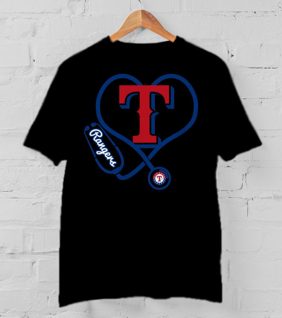 Nurse Heartbeat Texas Rangers Fans T Logo Stethoscope T-Shirt