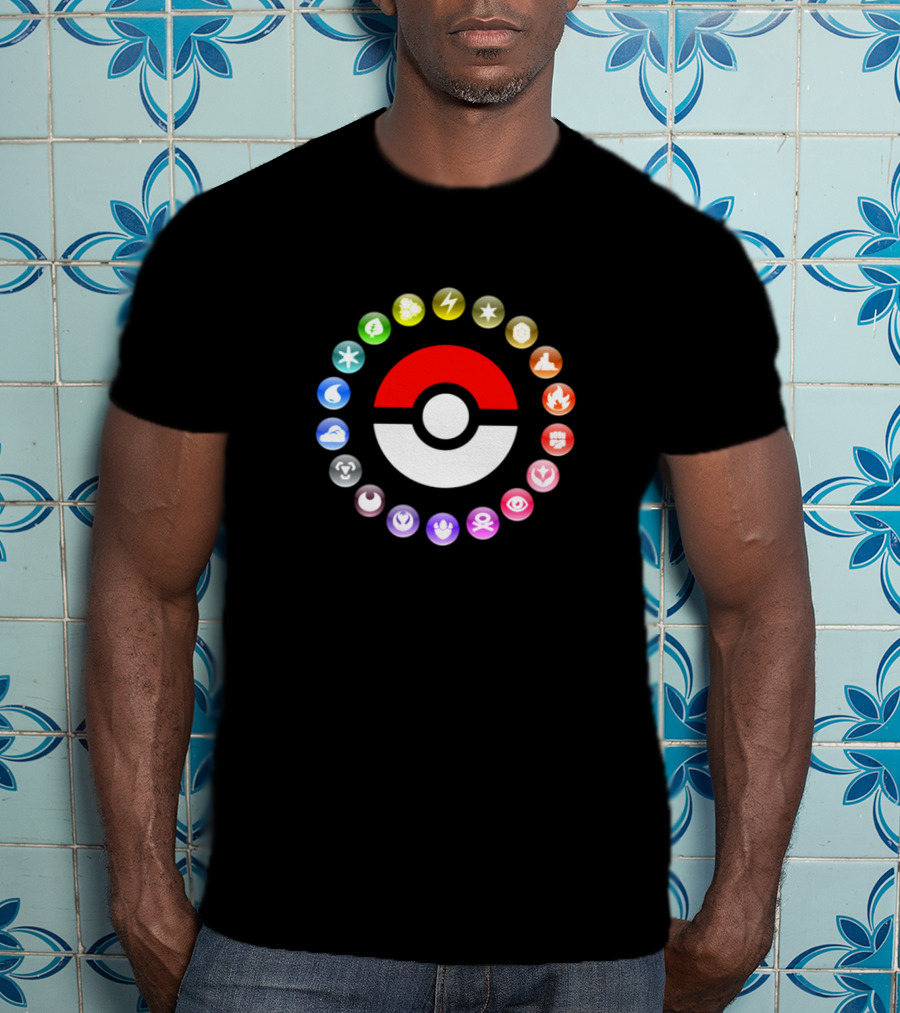 Pokemon Type Symbols Circle With Pokeball Center T-Shirt