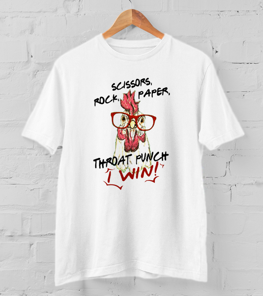 Scissors Rock Paper Throat Punch I Win Chicken Wearing Glasses T-Shirt