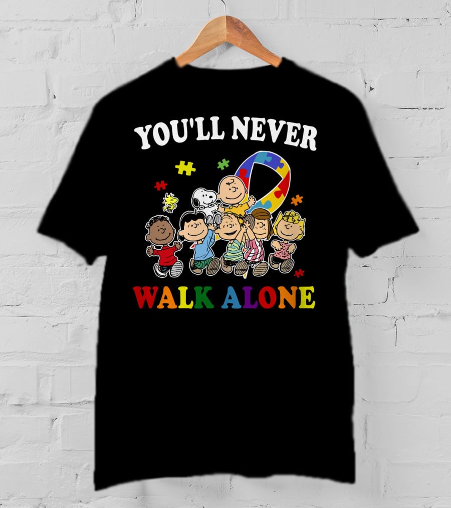 You'll Never Walk Alone Snoopy Autism Awareness Peanuts Puzzle Piece T-Shirt