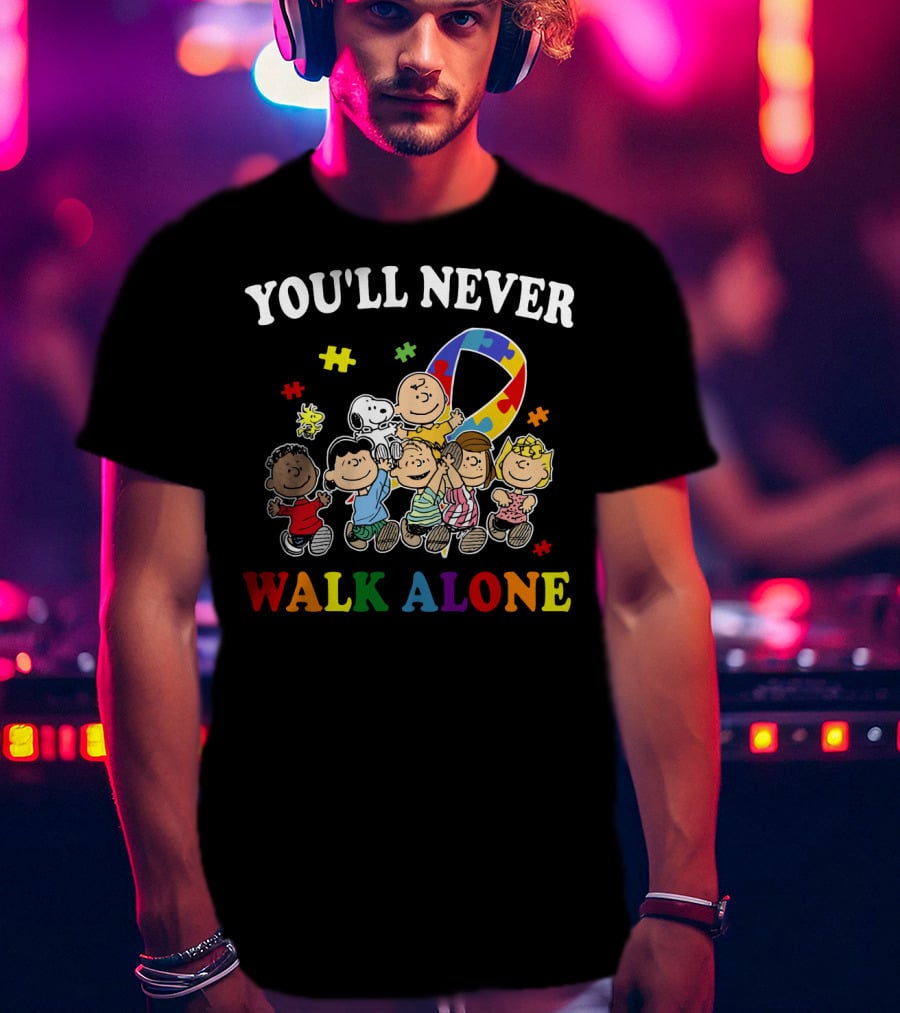 You'll Never Walk Alone Snoopy Autism Awareness Peanuts Puzzle Piece T-Shirt