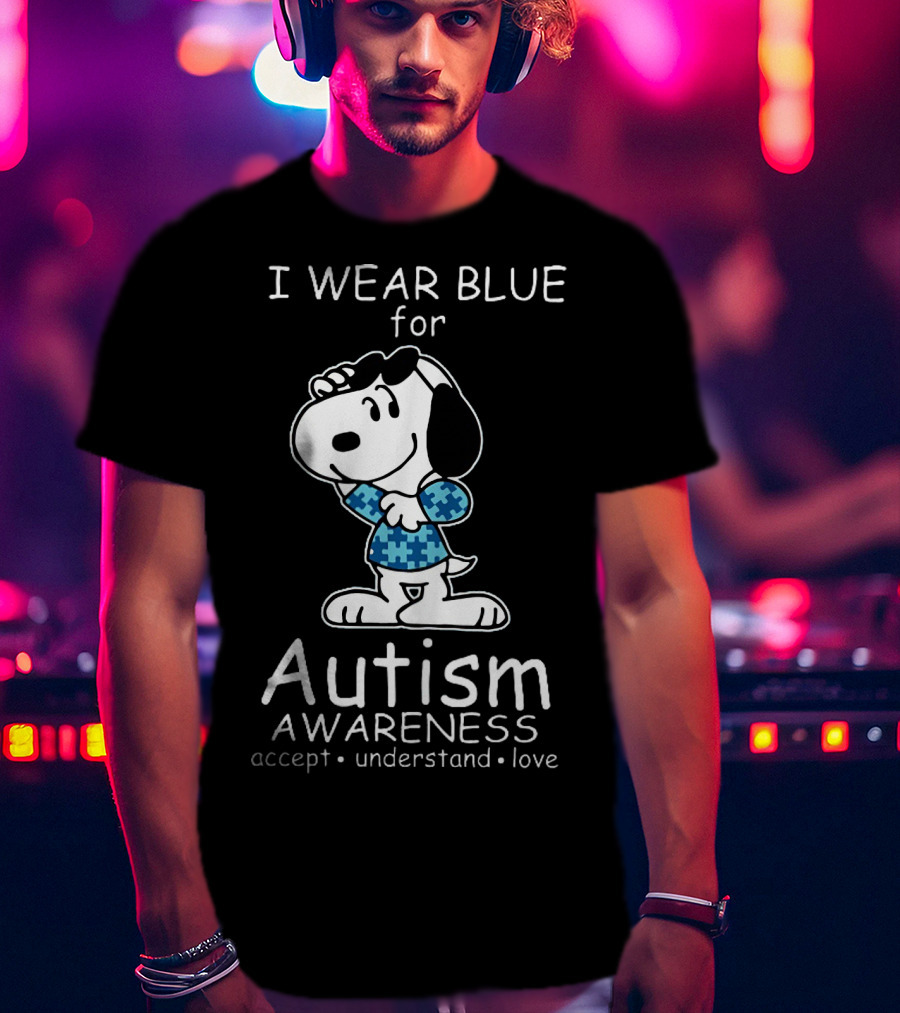 Snoopy I Wear Blue For Autism Awareness Accept Understand Love Peanuts T-Shirt