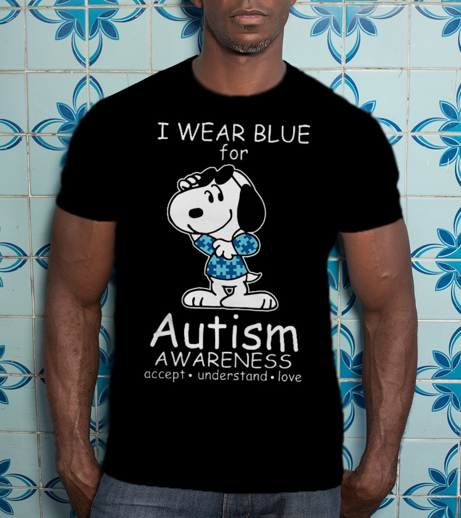 Snoopy I Wear Blue For Autism Awareness Accept Understand Love Peanuts T-Shirt