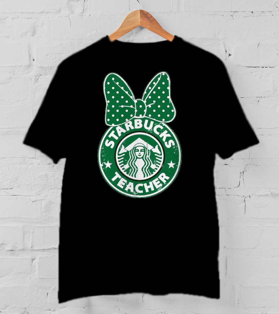 Starbucks Teacher Mickey Ears Polka Dot Bow T-Shirt