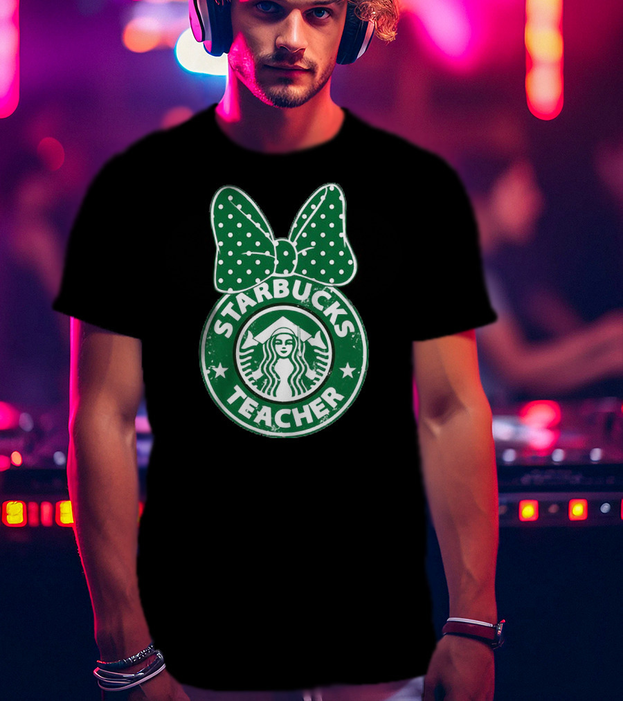 Starbucks Teacher Mickey Ears Polka Dot Bow T-Shirt