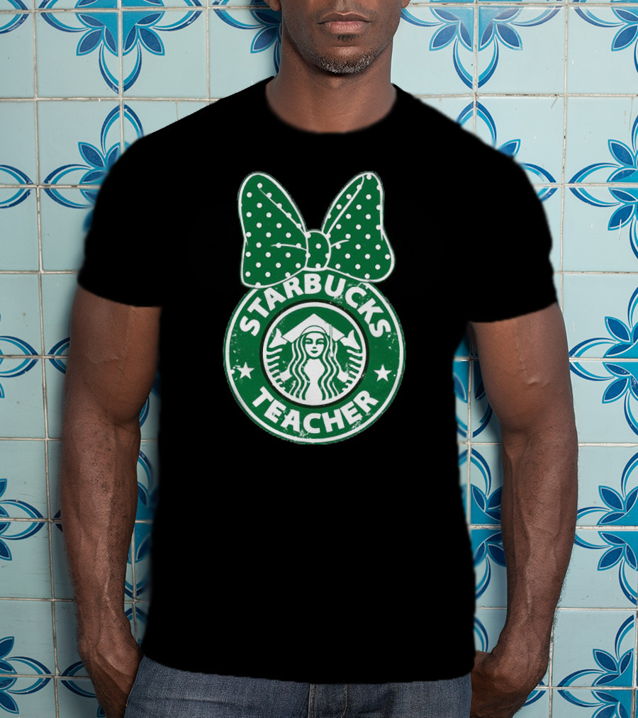 Starbucks Teacher Mickey Ears Polka Dot Bow T-Shirt