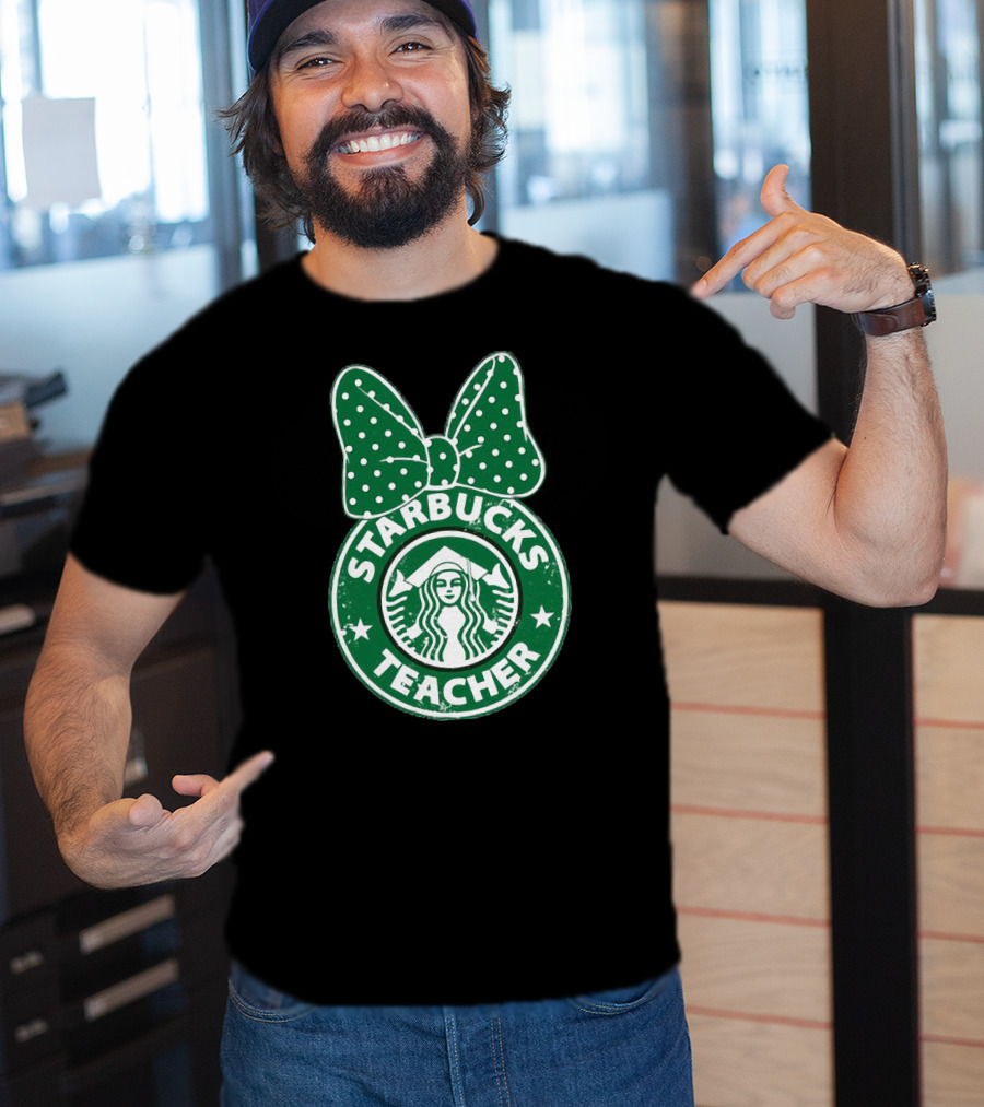 Starbucks Teacher Mickey Ears Polka Dot Bow T-Shirt